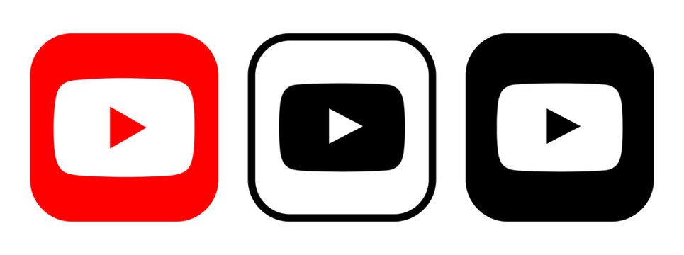 Set of different YouTube App icons, isolated on transparent background, vector illustration. YouTube is an American online video-sharing platform owned by Google
