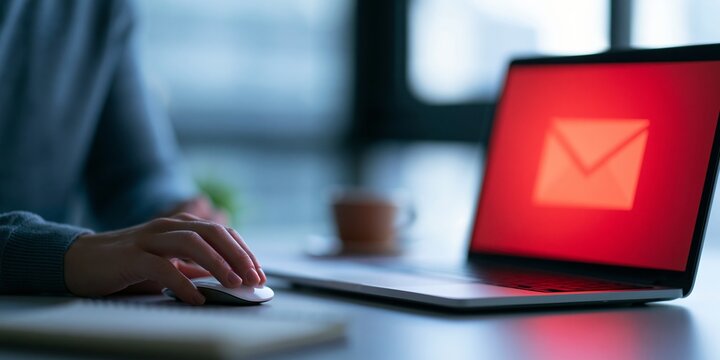 Person using laptop with email notification