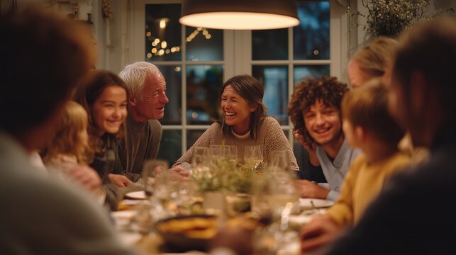 Multi Generation Family Enjoying Dinner Together Around Table