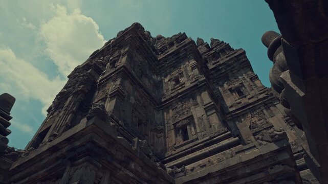Detailed Texture of Ancient Stone Masonry at Prambanan Heritage Site