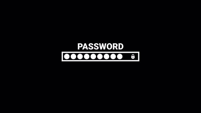 Enter password on PC, Log in Close up of computer screen entering correct password to system, Entry pin code animation on transparent background in 4k.