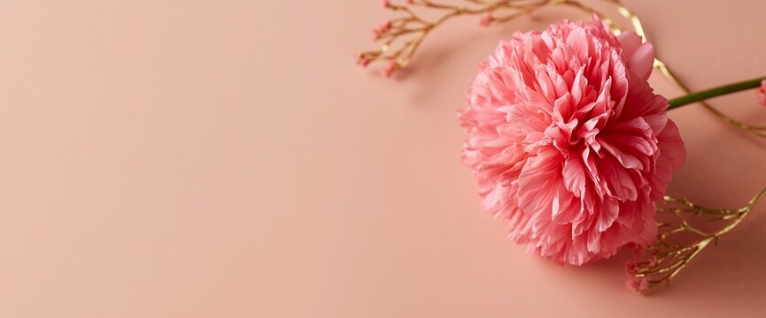 Pink carnation flower with golden branches