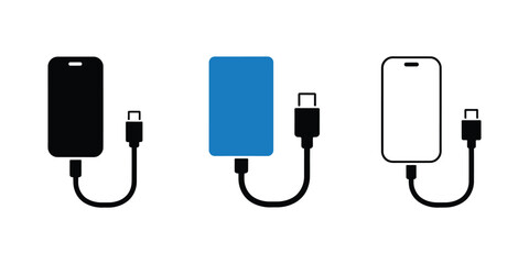 Fototapeta premium Smartphone charging with portable power bank during travel for modern connectivity, mobile technology, battery backup, and digital communication