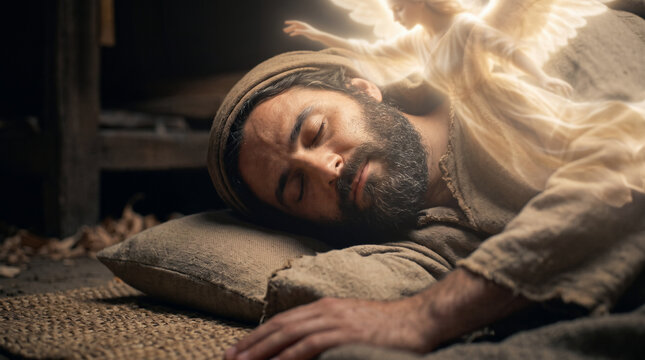 Joseph Dreaming of an Angel Reassuring Him About Mary and the Birth of Jesus, Matthew 1 Biblical Story
