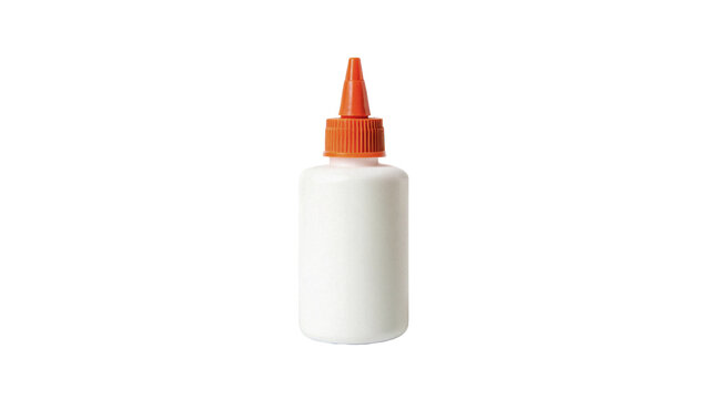 White plastic glue bottle container isolated on transparent background