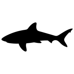 Obraz premium Black shark silhouette vector icon - Clean black silhouette of a shark in a sleek, minimalist vector style for logos, posters, or digital designs.