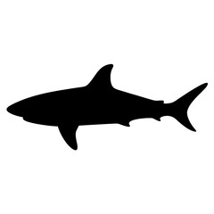 Obraz premium Black shark silhouette vector illustration - Minimalist black shark silhouette in sharp vector style for modern designs and graphics.