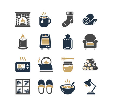 Cozy Winter Home Icons Set for Warm Comfort and Seasonal Lifestyle Design