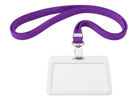Purple id badge holder with lanyard for office work isolated on transparent background