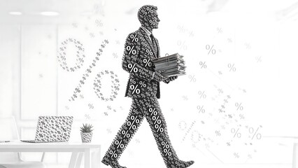 Fototapeta premium Businessman walking with documents on white background.