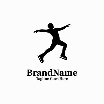 Black Image Vector Logo Figure Ice Skater Performing Jump &mdash; Winter Sports Emblem Isolated on White Background