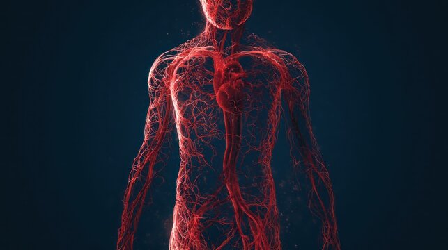 3 d medical illustration of human circulatory system with heart