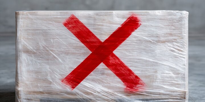 Cardboard box wrapped with red cross