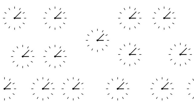 Minimal black Clock Animation Pattern on white Background