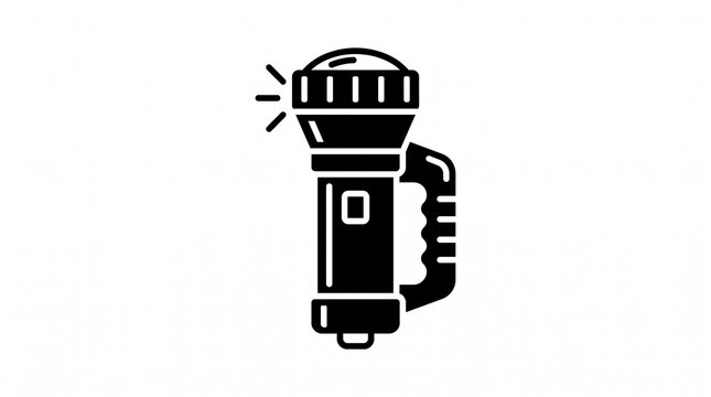 Flashlight solid icon. Featuring handheld lighting tool electric torch and glowing beam rays. Black glyph vector sign for outdoor adventure emergency gear safety equipment and night navigation