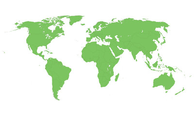 Obraz premium Global map illustration highlighting continents in green for international business presentations