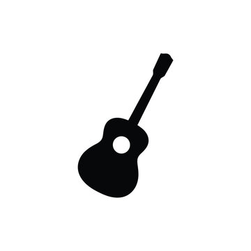 Black acoustic guitar silhouette icon. Classic string instrument graphic element.