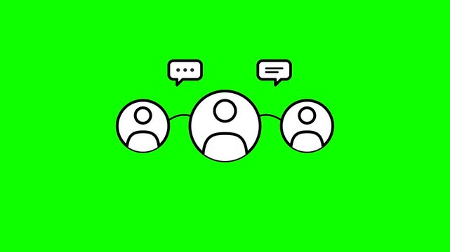 User Group Connecting and Chatting with Speech Bubbles Animation on Green Screen Chroma Key