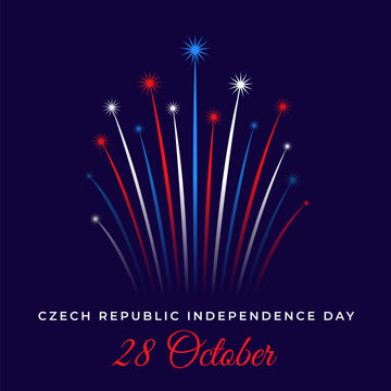 October 28th, czech republic independence day, abstract flag fireworks on flat sky. National holiday czech republic independence day october 28th. Clean minimalist greeting card, vector illustration