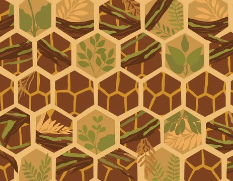 Geometric Turtle Shell Honeycomb Pattern with Natural Earth Textures