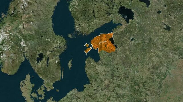Estonia country borders glowing on a satellite earth map animation in this professional motion graphics clip