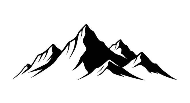 Black silhouette mountain range illustration isolated on white background, Vector, illustration