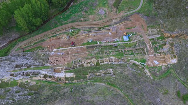 Aerial view from a drone of the Contrebia Leucade archaeological site in Aguilar del R&iacute;o Alhama, in the Cervera region. Autonomous Community of La Rioja. Spain. Europe