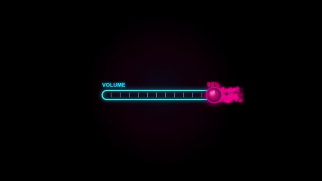 Neon glowing volume slider interface with pink particle effects on a dark background