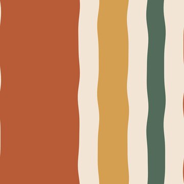Autumn Wavy Stripe Seamless Pattern in Rust, Mustard and Forest Green