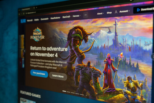 IRVINE, CALIFORNIA - SEPTEMBER 12, 2026: Official website displaying pre-purchase for the new Warcraft universe game, World of Warcraft Forever by Blizzard Entertainment.