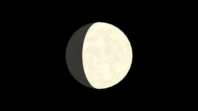 新月から満月を経て新月へ戻る月の満ち欠けの4Kループ動画 黒背景