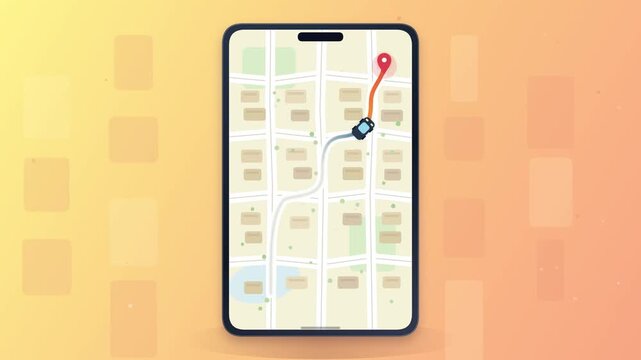 Smartphone displaying a digital map application with vehicle navigation route and pin destination.