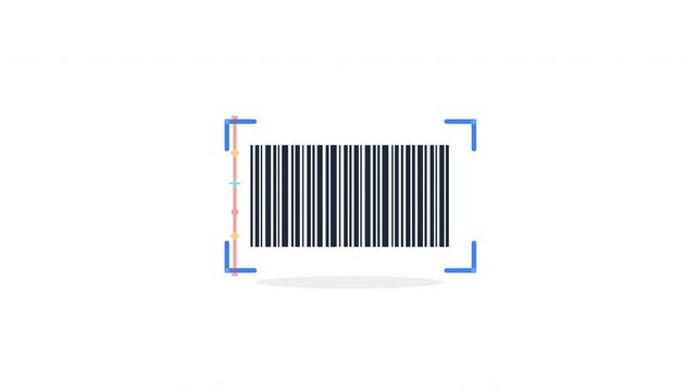 Digital barcode scanning process animation set on white background