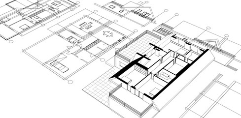 Fototapeta premium 3D illustration of a house plan with an attic