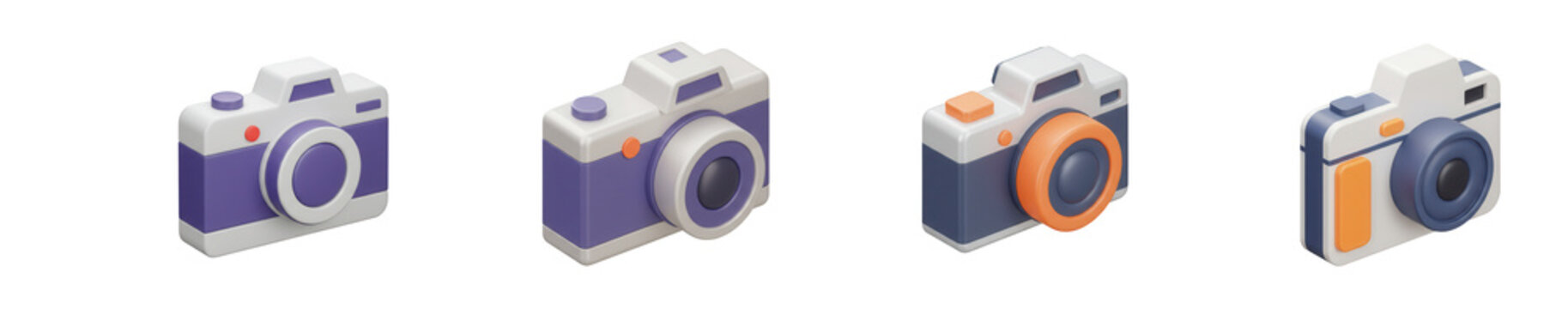 Isometric 3d icons of vintage cameras isolated on transparent background