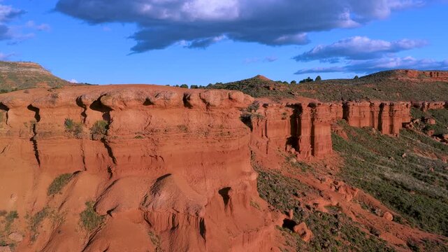 Winter landscape in the Far West Atecano and the Sierra de Armantes. Aerial view from drone of erosion formations. Calatayud region. Zaragoza Province. Aragon. Spain. Europe