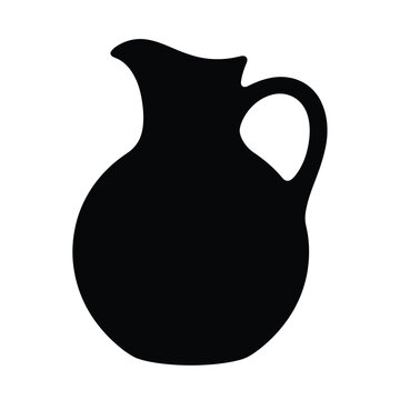 Minimalist ceramic pitcher silhouette, black clay jug vector icon, rustic pottery water carafe shape, isolated kitchenware vessel for logo design