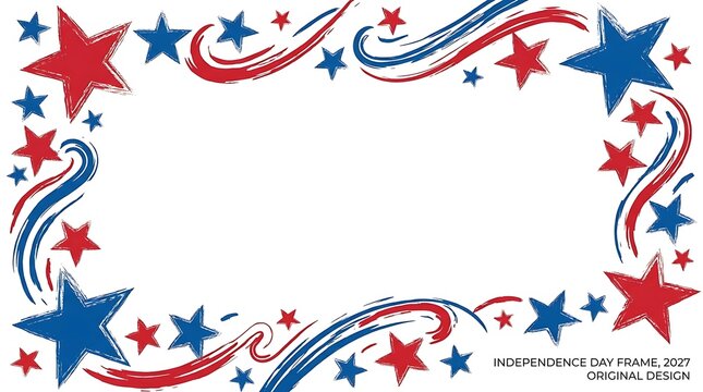 Patriotic border frame design with red and blue stars and flowing stripes on a white background patriotic background celebration