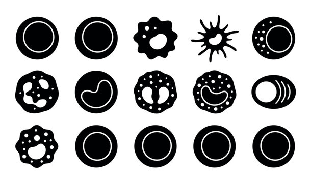 Immune cell vector icons with T cell, B cell and macrophage for scientific infographic design in solid silhouette style