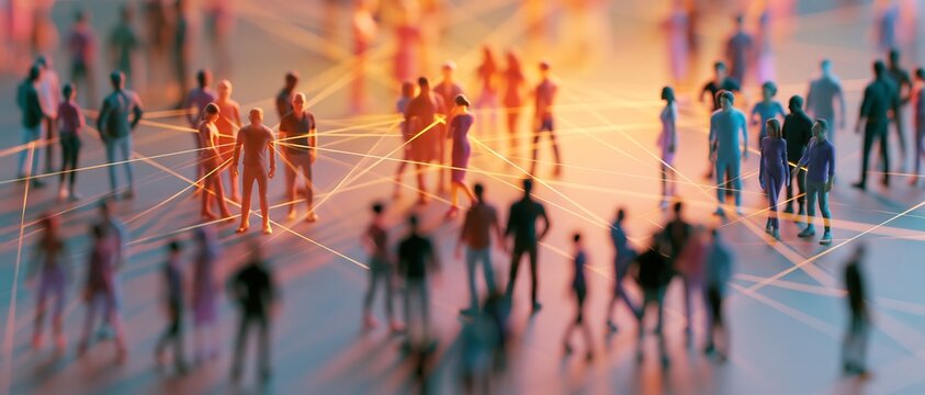 Connected people silhouettes with glowing light lines in social network