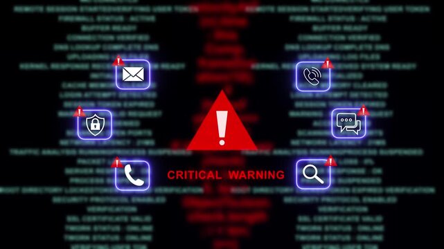 Cyber security critical warning alert with glowing digital and system error code background, for network breach, data privacy violation, hacking threat, and, information technology protection concepts