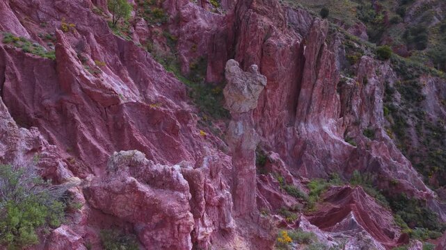 Aerial drone view of the landscape surrounding Tobed Castle and the village of Tobed in the Calatayud region, province of Zaragoza, Castile and Le&oacute;n, Spain, Europe