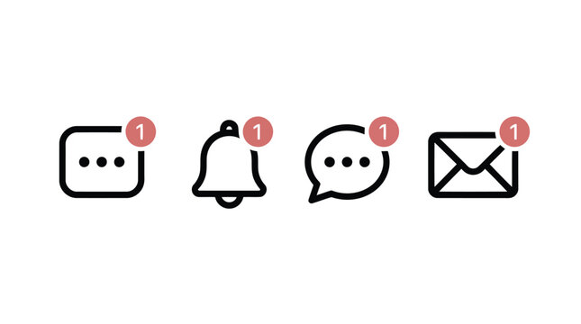 Set of notification icons with red badges isolated