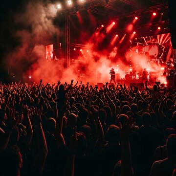 Concert crowd cheering at nighttime live show