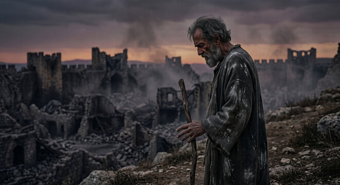 Jeremiah Weeping Over Jerusalem, Biblical Lamentations Scene
