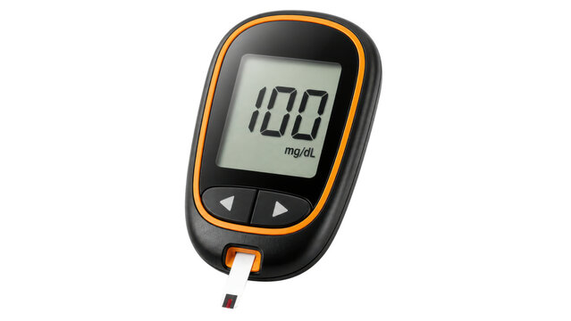 Digital glucometer blood sugar meter 100 mg result isolated on white