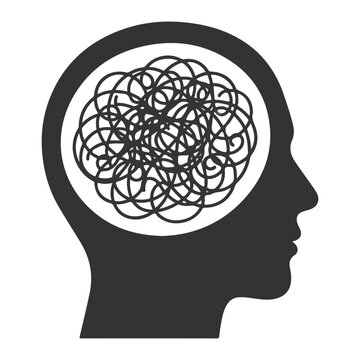 Human head silhouette with tangled mind brain chaos for mental health anxiety