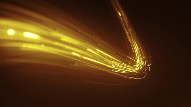Golden Shining Curved Light Trail Background
Abstract background with fire streaming light particles flowing over a curved path on black space