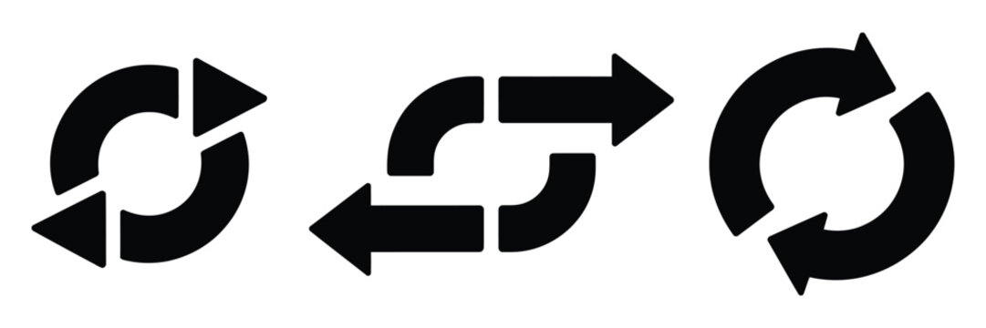 Direction reversal icons, reverse arrow change navigation and return symbols for route adjustment, wayfinding interfaces and vector design