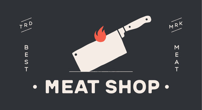 Butcher Knife. Butchery symbol, icon logo, sign signage. Silhouette butcher knife. Cleaver Knife. Template sign, meat shop market, butchery design, tag label, banner sticker. Vector Illustration
